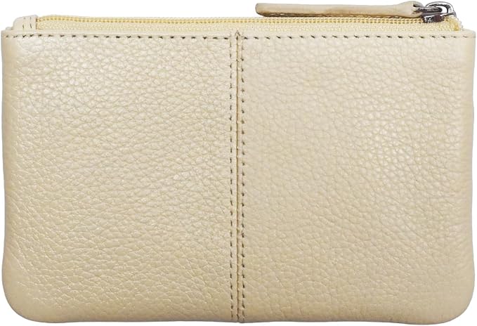 ili New York Mini Leather Coin Purse, Compact Genuine Leather Pouch with Key Ring & RFID Protection, Used for Coins, Keys and Cards, Ideal for Travel and Everyday Carry, Bone