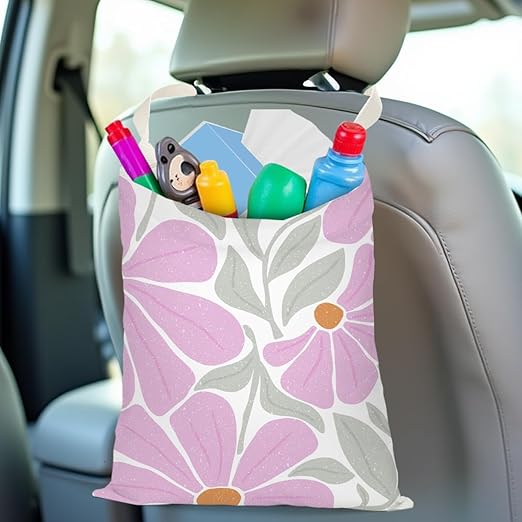 Abstract Floral Car Trash Can, Car Trash Bag Hanging, Waterproof Cars Back Seat Hanging Organizer and Storage Trash Bags for Vehicle Travelling Camping