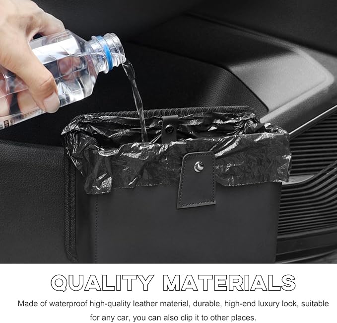 Yourkar Car Trash Can, Foldable Waterproof Leather Car Garbage Organizer Holder, Automotive Mini Dustbin Container with One Roll Trash Bag, Universal Interior Car Accessories (Gray, M)