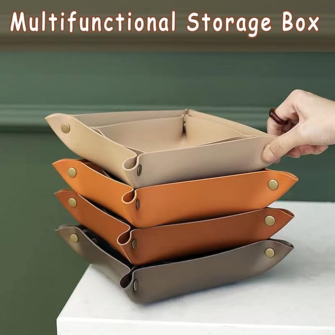 Valet Tray, EDC Catchall Tray for Keys, Watches, Jewelry, Coin and Wallet, Desktop Organizer (Brown-S)