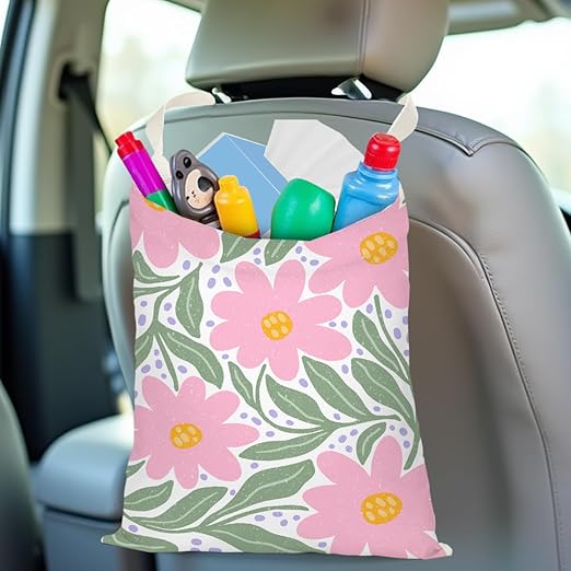 Retro Floral Car Trash Can, Car Trash Bag Hanging, Waterproof Cars Back Seat Hanging Organizer and Storage Trash Bags for Vehicle Travelling Camping