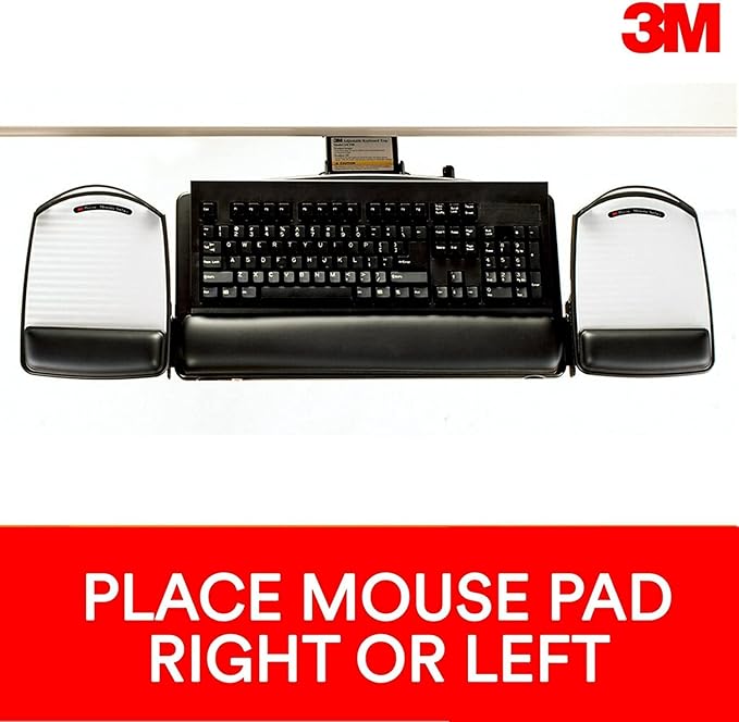 3M Keyboard Tray with Adjustable Keyboard and Mouse Platforms, Turn Knob to Adjust Height and Tilt, Swivels and Stores Under Desk, Gel Wrist Rest and Precise Mouse Pad, 17.75" Track, Black (AKT80LE)