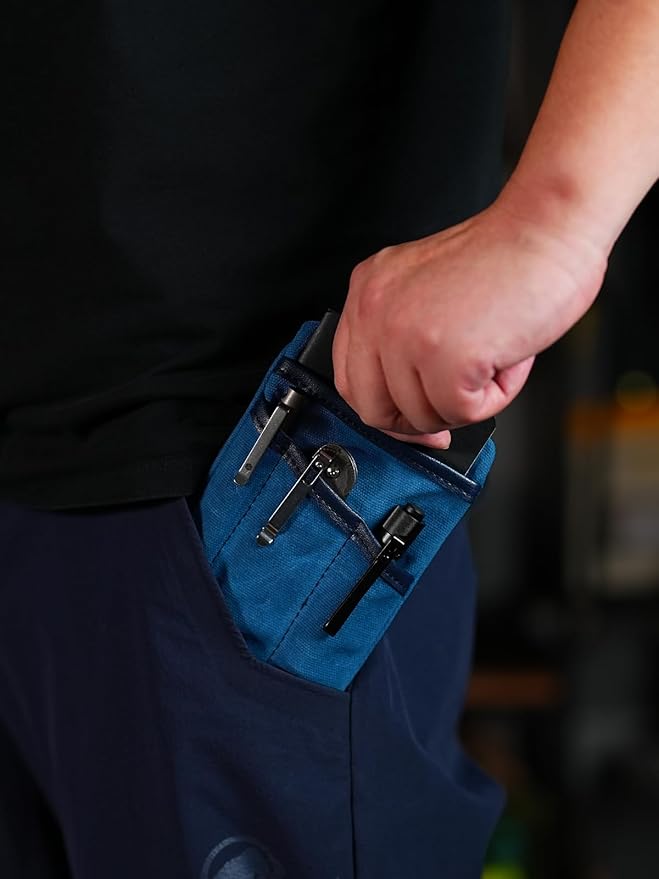 SP4 Waxed Canvas Compact EDC Pocket Organizer, Zippered Pocket Pouch for Men, Mini EDC Organizer for Change, Notebook, Tactical Pen, Flashlight