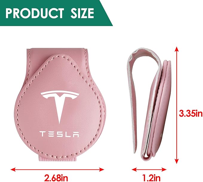 2 Pack Sunglasses Holder Compatible with Tesla Model 3 Y X S Semi Cybertruck Leather Magnetic Glasses Mount Holder Eyeglasses Sunglasses Clip Visor Sunglass Holder Accessories (Pink)