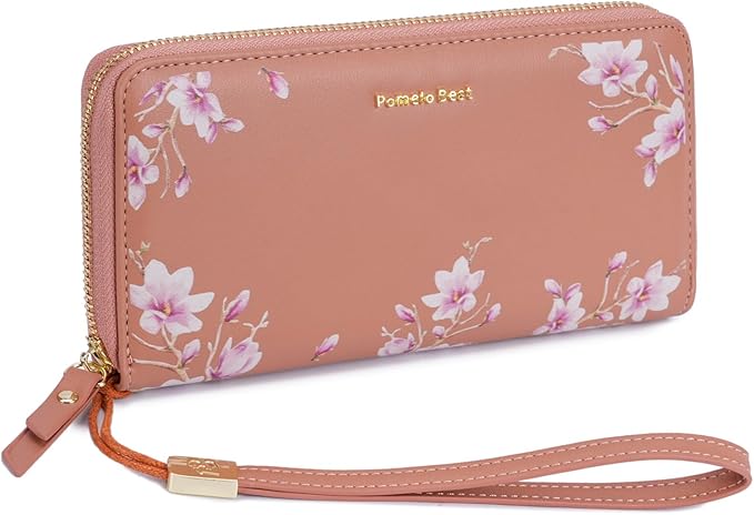 Pomelo Best Womens Wallet RFID Blocking Leather Multi Credit Card Large Capacity Wristlet Zip Around Long Wallets for Lady