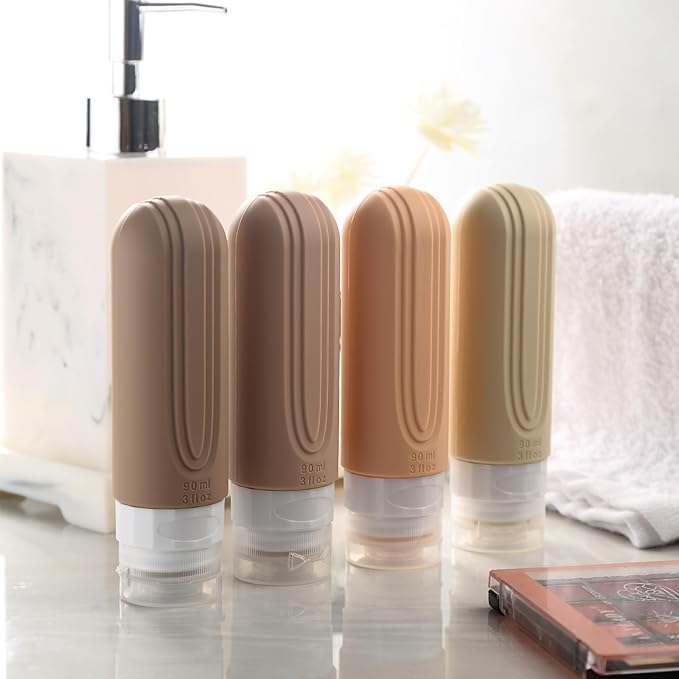 Mrsdry Travel Bottles for Toiletries, Tsa Approved 3oz Travel Size Containers BPA Free Leak Proof Refillable Liquid Silicone Squeezable Travel Accessories for Shampoo Conditioner Lotion (4 Pack)