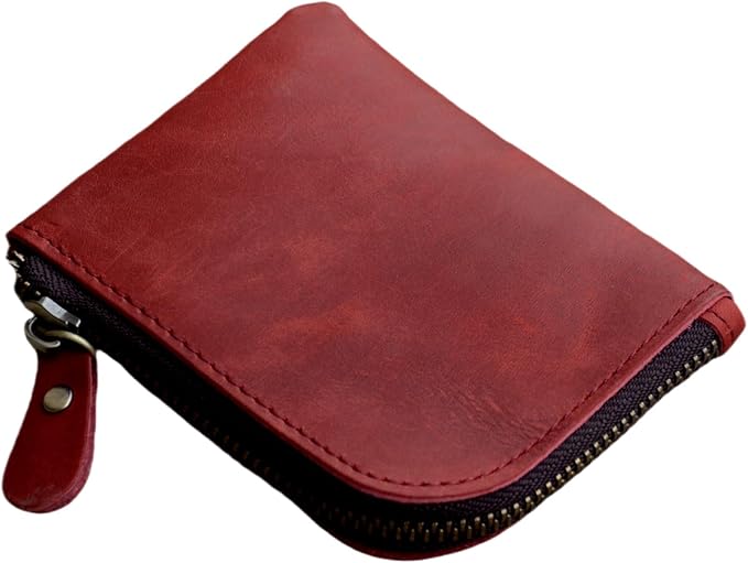 JJNUSA Genuine Leather Zipper Coin Purse Wallet With Key Car Smart Holder, Change Purse, Coin Pouch Holder For Men (Red)