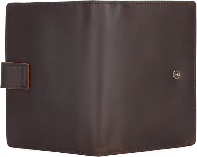 Polare Slim RFID Blocking Leather Passport Holder Travel Bifold Wallet For Men (Dark Brown(Snap Version))