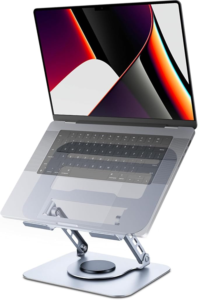 Leeboom Ergonomic Laptop Stand for Desk, 360° Rotating Aluminum Laptop Riser, Adjustable Notebook Holder for MacBook Air/Pro, Dell, HP, Lenovo (10–15.6", Silver) – Not for Gaming Laptops