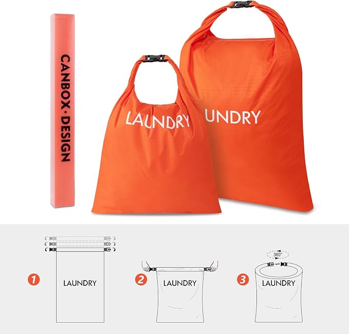 2 Pack Waterproof Travel Laundry Bag Set, Roll-Top Wet Dry Bag for Odor Control & Separating Dirty Clothes, Packable Space Saver Organizer for Gym, Swimming & Cruise Suitcases