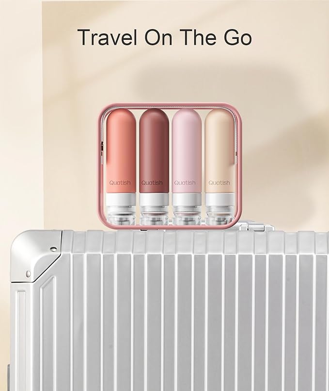 Quatish Travel Bottles for Toiletries, Original Patented Leak Proof Travel Size Containers, 3 oz Tsa Approved Silicone Shampoo and Conditioner Bottles, 4 Pack, Red Rock