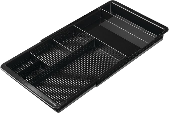 mDesign Expandable Plastic Drawer Organizer and Storage Container for Office Supplies - Gel Pen Pencil, Marker, Stationary, Desk Supply Holder for Drawers and Desktop - Lumiere Collection - Black