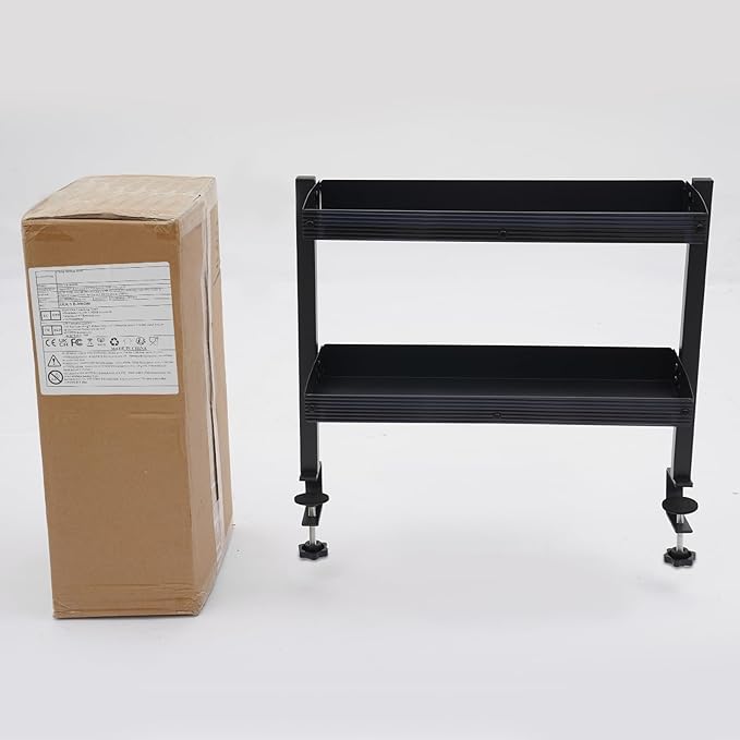 TFCFL Clamp-on Desk Shelf,2-Tier Shelving Unit for Desktop Accessories,Office Organization,Gaming Devices and Dresser Top Organization Storage (Black)