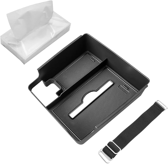 CDEFG Center Console Organizer Tray for 2022-2025 2026 Nissan Frontier with Tissue Slot, 2025 2026 Frontier Truck Accessories Middle Console Organizer Armrest Storage Box with Elastic Band