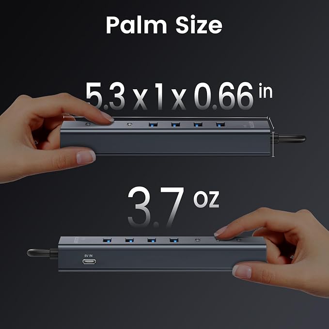 USB C to USB Hub Multiport Adapter, Aluminium 7-Port USB C Hub Multiport Adapter, USB Extenders, USB c Splitter for Thunderbolt, MacBook Pro/Air, Laptop, iPad, iMac, U Flash, PSSD, Keyboard, Mouse