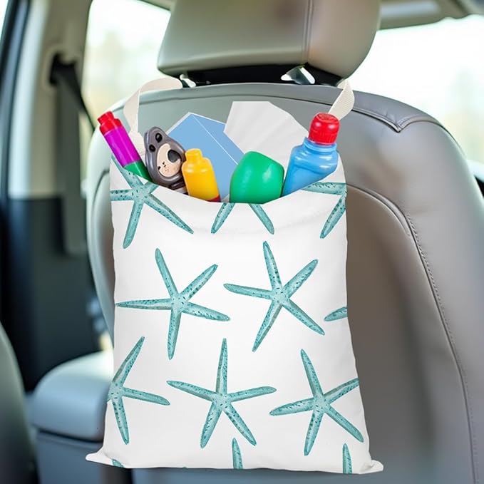 Car Trash Bag Car Garbage Bag Hanging Cars Trash Can, Waterproof Cars Back Seat Organizer for Vehicle Travelling Campingg Ocean Starfish Sailboat Anchor Decor