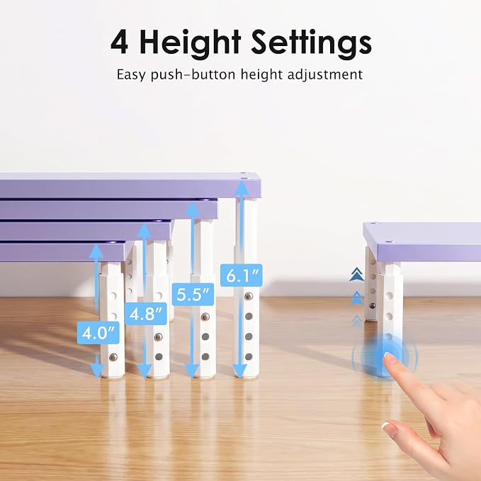 ECOLOVI Wood Computer Laptop Monitor Stand Riser, 4-Height Adjustable Desk Organizer and Accessories, Workspace Office Desk Decor & Accessories for Women, Purple