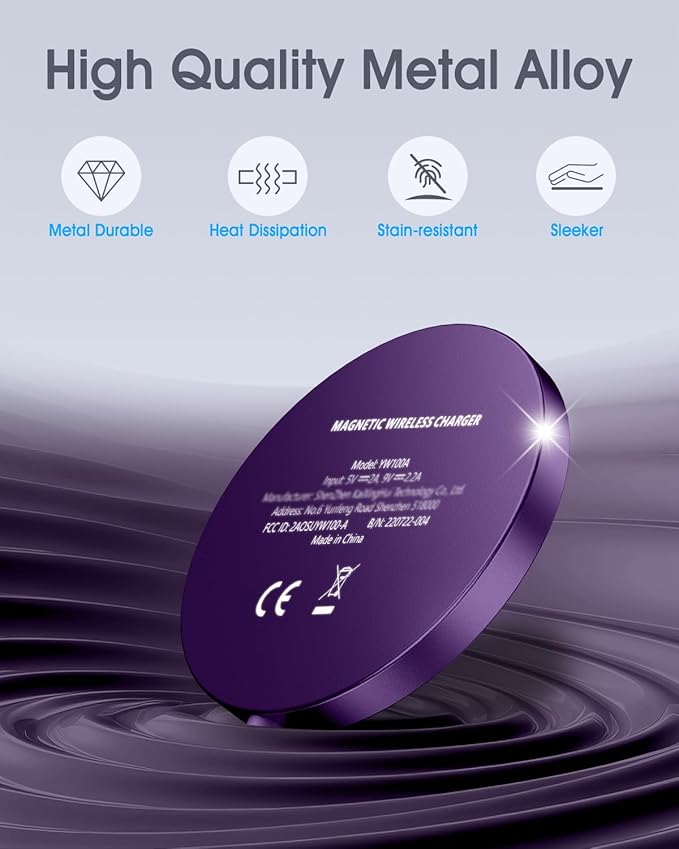 WRVVR for Apple Mag-Safe Charger 2 Pack, Magnetic Wireless Charger for iPhone 17/17 Pro/17 Pro Max/Air/16 15 14 13 12 Pro Max Plus mini,Charging Pad for Airpods Pro 3 2,Strong Magnet, Violet