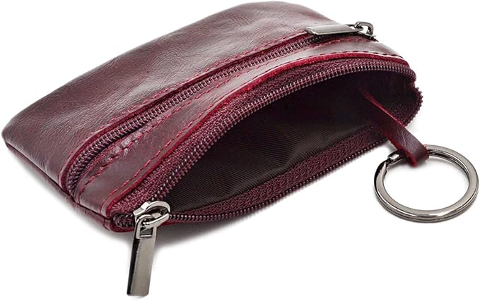 Freezx Women Genuine Leather Coin Pouch Zip Mini Purse Wallet Key Chain Double Zipper