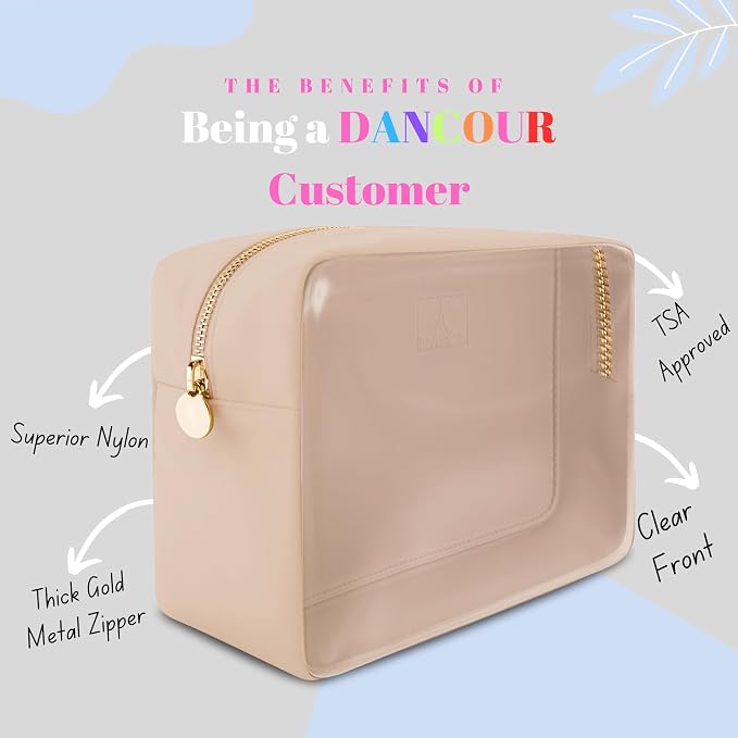 Large Clear Makeup Bag TSA-Approved Travel Cosmetic Pouch Spacious Transparent Toiletry Bag for Women and Girls Waterproof Clear Organizer Case Beige