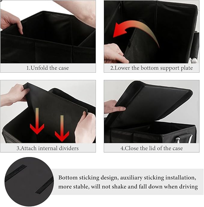 Trunk Organizer with Lid, 28L Collapsible Cargo Organizer with Aluminum Handles & Reflective Strip, Multi-Purpose Waterproof Oxford Storage Box for Cars Trucks SUVs Minivans (Black)