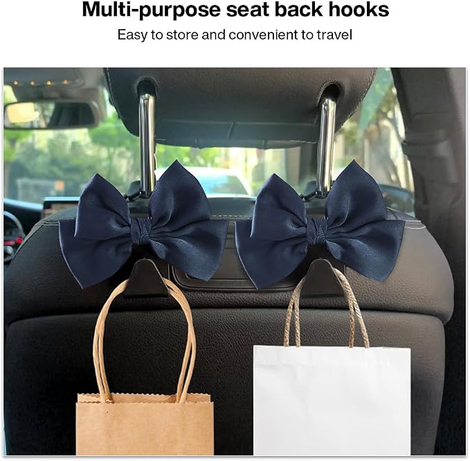 2 Pack Car Seat Headrest Hook, Auto Seat Hook Hangers Storage Organizer Interior Accessories for Handbag Clothes Coats Grocery Bags (Dark blue)