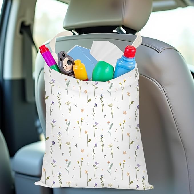 Car Trash Bag Car Garbage Bag Hanging Floral Cars Trash Can Spring Decor Waterproof Cars Back Seat Organizer for Vehicle Travelling Swimming Camping
