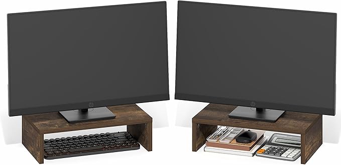 Furinno CLASSIC Monitor Stand Riser Set of 2, 15.7" Wide Dual Monitor Riser, Stackable Separable Laptop Stand for Desk, Desktop Organizers and Accessories, for Office Supplier, Amber Pine