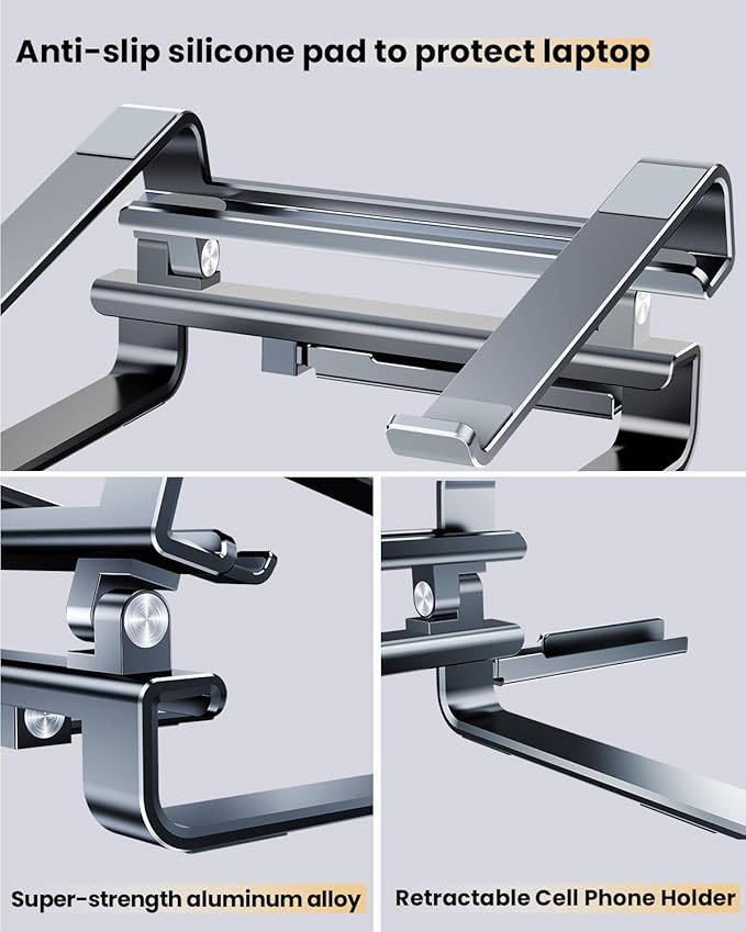 Aluminum Laptop Stand for Desk,Adjustable Computer Stand,Ergonomic Notebook Riser,Portable Ventilated Cooling Laptop Holder,Compatible with MacBook and All 10-16in Laptops