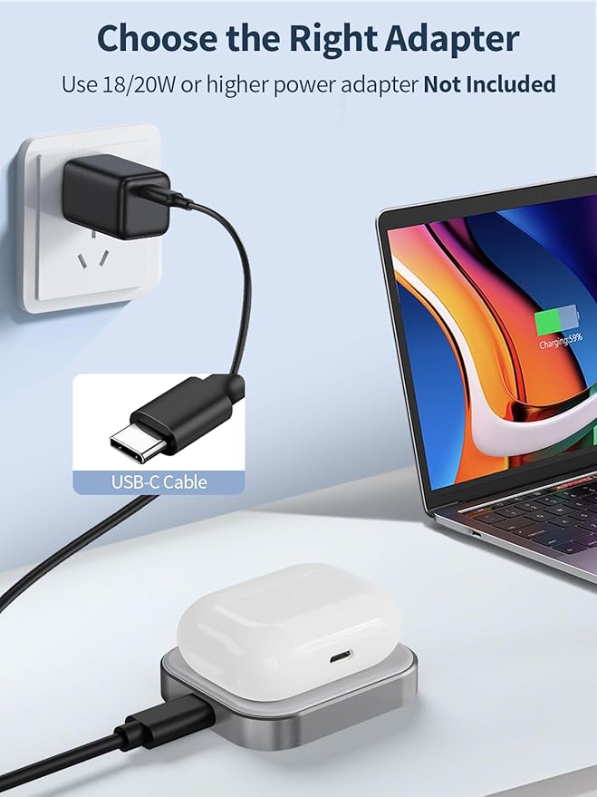 AirPods Pro Charger - Wireless Charging Station for AirPods 4 (withActive Noise Cancellation)/ 3rd/ 2rd, Gray