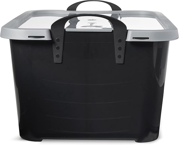 Life Story 18 Pack Heavy Duty Stackable Storage Bin, 55 Quart Home Organizer, Versatile Lightweight Locking Bins with Carrying Handles, Black/Gray