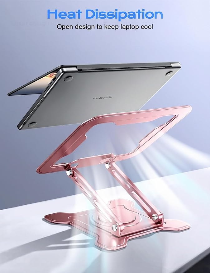 Adjustable Laptop Stand for Desk, 360° Rotating Base Ergonomic Computer Stand, Laptop Riser Foldable Protable for Office Home Fits Compatible with MacBook Pro/Air Notebook up to 10-16" Pink
