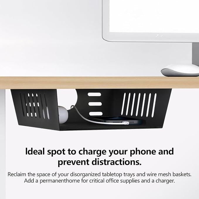 2 Pack Under Desk Shelf - Black Desk Shelf for Office Tables & Workstations(8Inch)