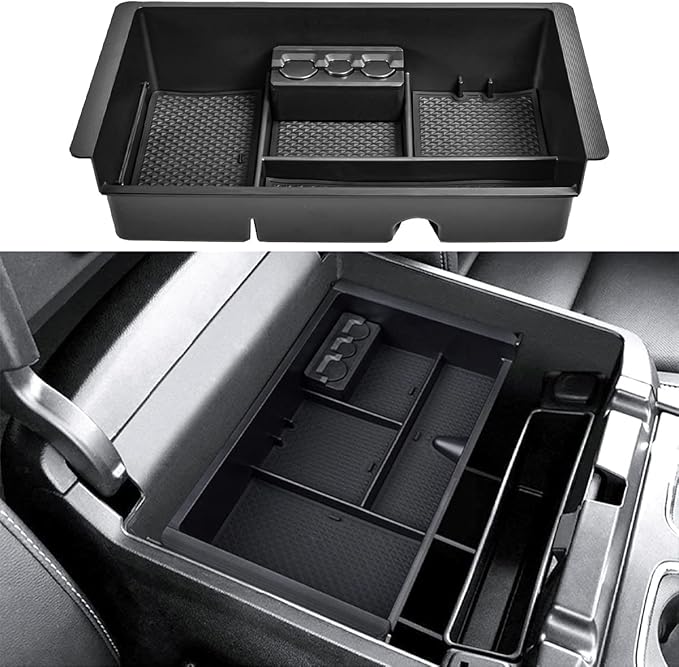 Center Console Organizer for 2014-2018 Chevy Silverado 1500 / GMC Sierra 1500 Accessories and 2015-2019 Sierra/Silverado 2500/3500HD and 15-2020 Yukon/Yukon XL/Tahoe/Suburban Armrest Storage Box black
