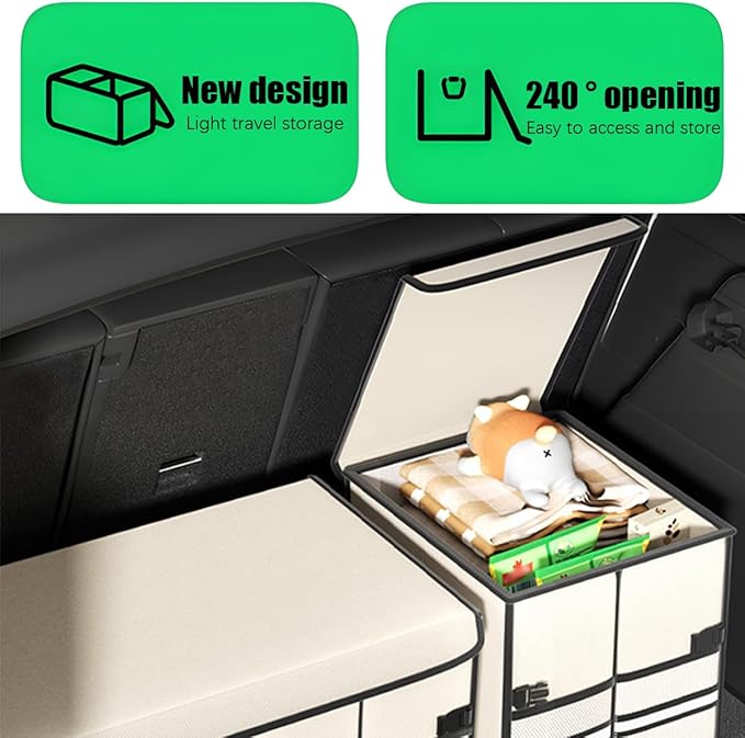 Car Trunk Organizer, Multi-Compartment Collapsible Vehicle Cargo Storage Organizer with Lid, Non Slip Waterproof Storage Box with Reinforced Handles, Universal Automotive Accessories (Beige)