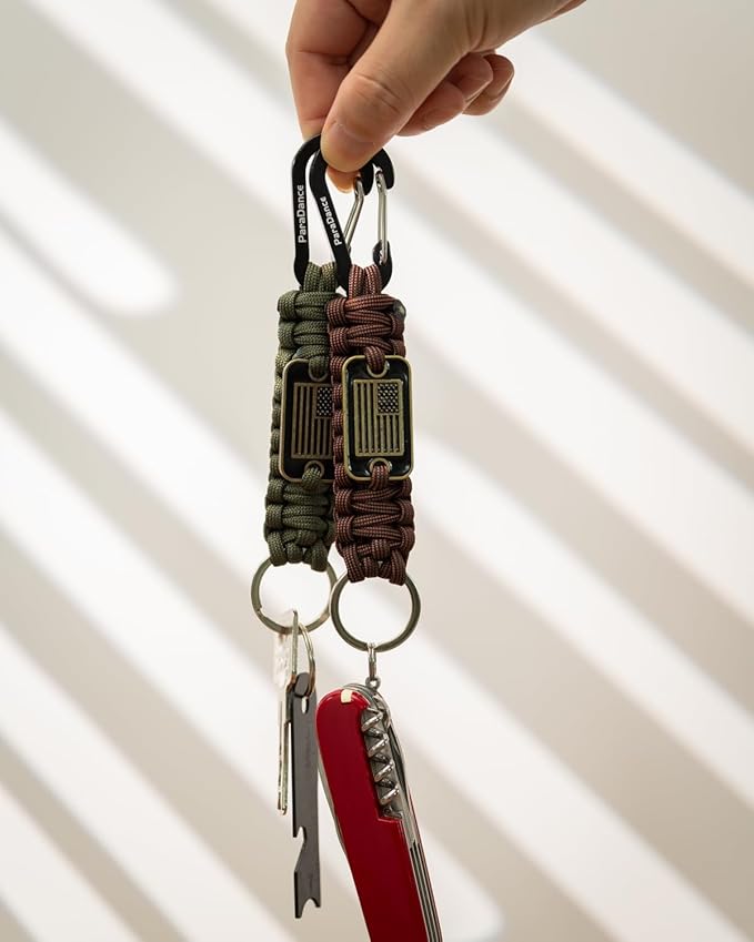 Paracord Keychain Braided Rope Key Chain w/USA Flag Carabiner Hook Clip for Men Women Keys Backpack Belt Camping