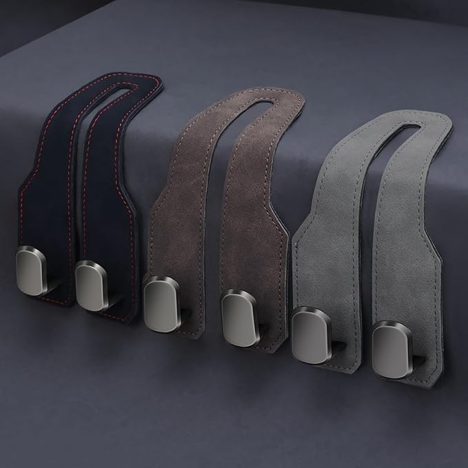 Car Seat Headrest Hooks for Purses and Bags, 4 Pack Bag Purse Holder for Car with Double Metal Hooks, Car Purse Hanger, Headrest Back Seat Handbags Hook Cute Hanging Accessories, Grey