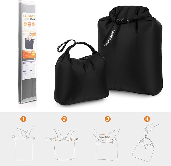 2-Pack Waterproof Travel Laundry Bags, Wet Dry Organizer to Block Odors & Prevent Suitcase Leaks, Roll-Up Dirty Clothes Pouch for Gym, Swim, Camping & Family Vacations
