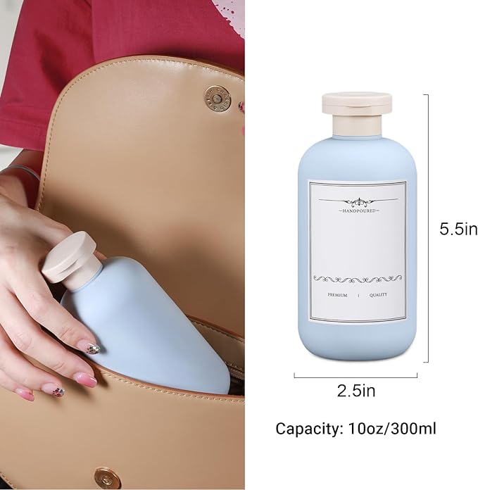 10oz Travel Shampoo Bottle, Empty Plastic Squeeze Bottles with Flip Cap, Lotion Container for Toiletries Travel Size Shampoo and Conditioner (3 PACK BLUE)