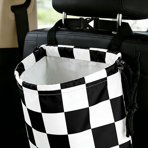 Black White Chessboard Car Trash Bag - Waterproof Car Trash Bag Hanging Leakproof Car Garbage Bag - Washable Reusable Trash Bag For Car Interior Hanging Organizer Storage Vehicle Travelling Camping