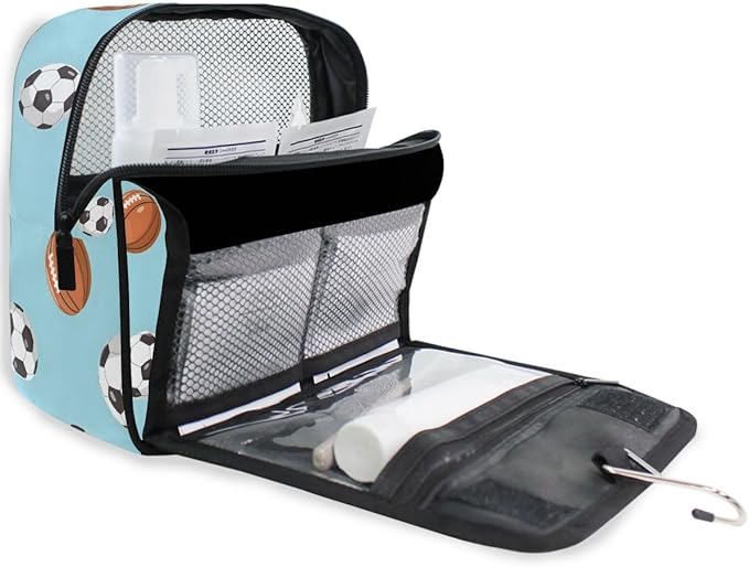 senya Hanging Travel Toiletry Bag Kit Boys Makeup Case Cosmetics Organizer for Men Women (Football And Basketball)