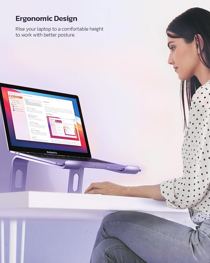 Nulaxy Ergonomic Aluminum Laptop Stand - Detachable Riser for 10-15.6' Laptops (Purple)