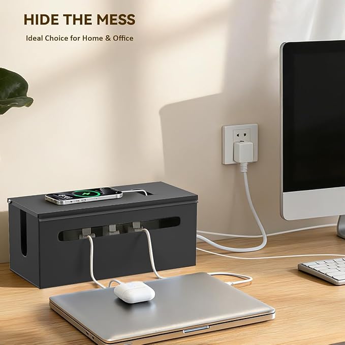 Metal Cable Management Box - Large Cable Organizer Box and Power Strip Box for Electrical Cord Hiding, Home Office Desk and Floor Cables Hider, TV Wires Storage Organization