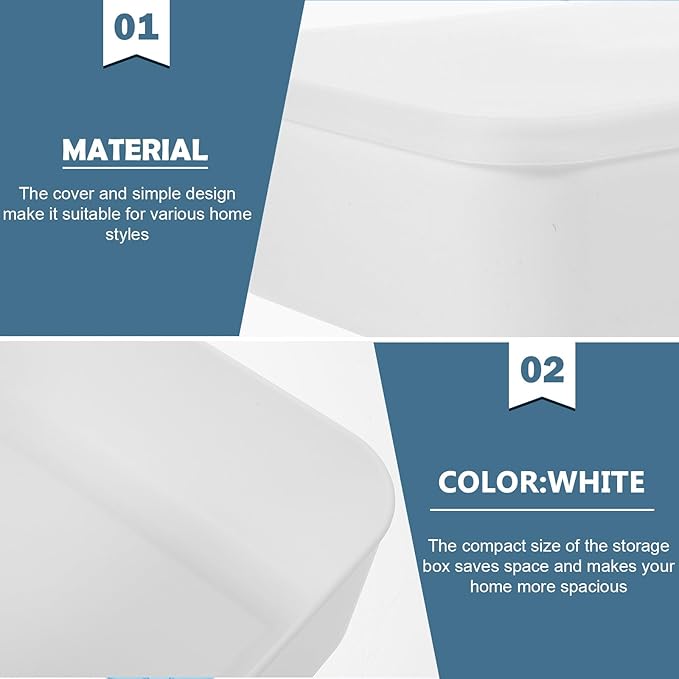 BESPORTBLE White Desktop Storage Box with Lid Medium Space-saving Desk Organizer for Pens and Items Dustproof Home Storage Cube for Office and Bedroom Easy-clean Practical Container