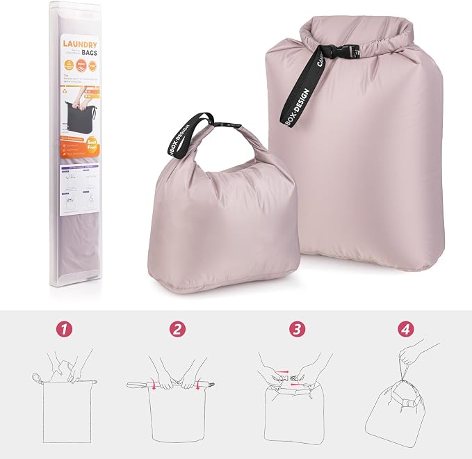 2-Pack Waterproof Travel Laundry Bags, Wet Dry Organizer to Block Odors & Prevent Suitcase Leaks, Roll-Up Dirty Clothes Pouch for Gym, Swim, Camping & Family Vacations