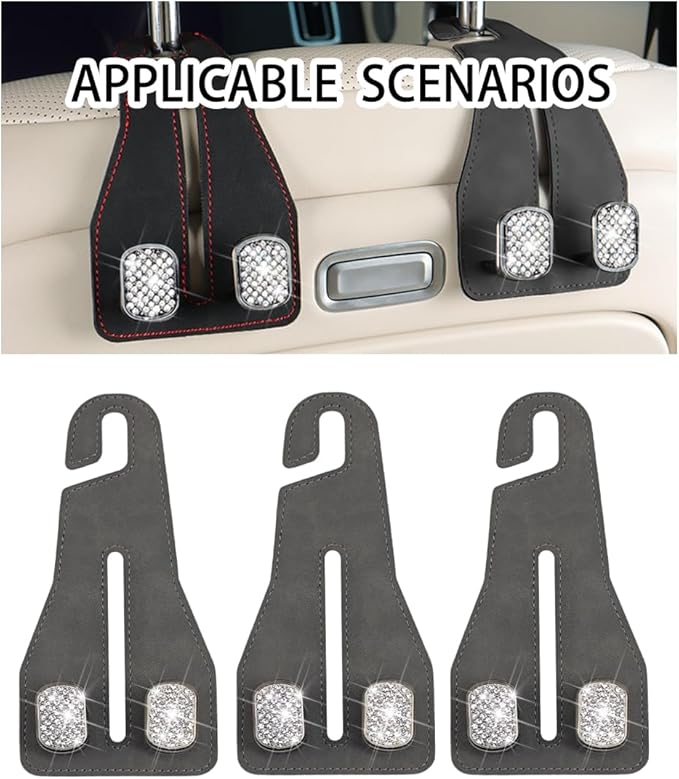 Zpana 2 PCS Car Seat Headrest Hook, Leather Vehicle Seat Back Hanger for Purses Bags, Metal Automotive Interior Storage Organizer Hooks Accessories, Universal for SUV, Truck, RV (Gray)