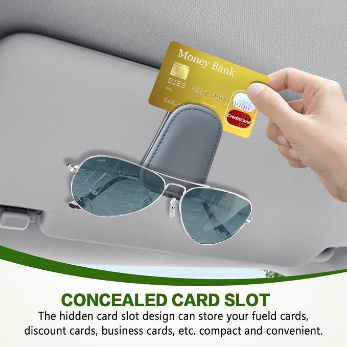 Sunglass Holder for Car, Sunglasses Clip for Car Visor, Magnetic Leather Vehicle Eyeglass Hanger Clip, Auto Ticket Card Glasses Organizer Clamp Accessories for SUV Sedan (Light Gray)