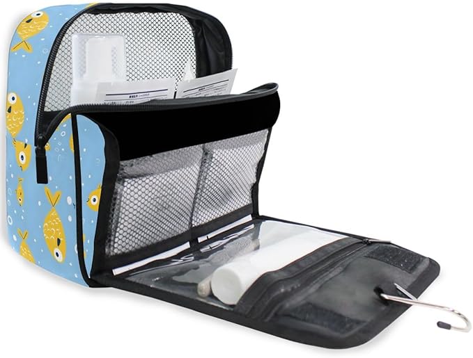 senya Hanging Travel Toiletry Bag Cute Kit Makeup Case Cosmetics Organizer for Men Women (Yellow Fish)