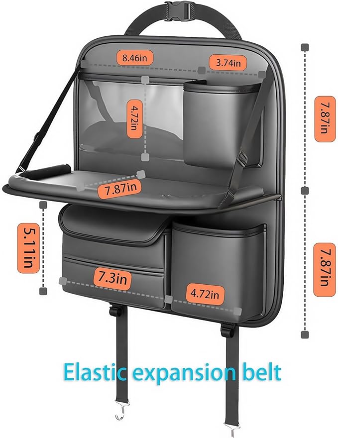 Backseat Car Tray for Kids, Sturdy Toddler Travel Tray Table with Cup Holder & Storage Pockets, Snack & Activity Car Seat Table for Road Trips, Fits Most Vehicles
