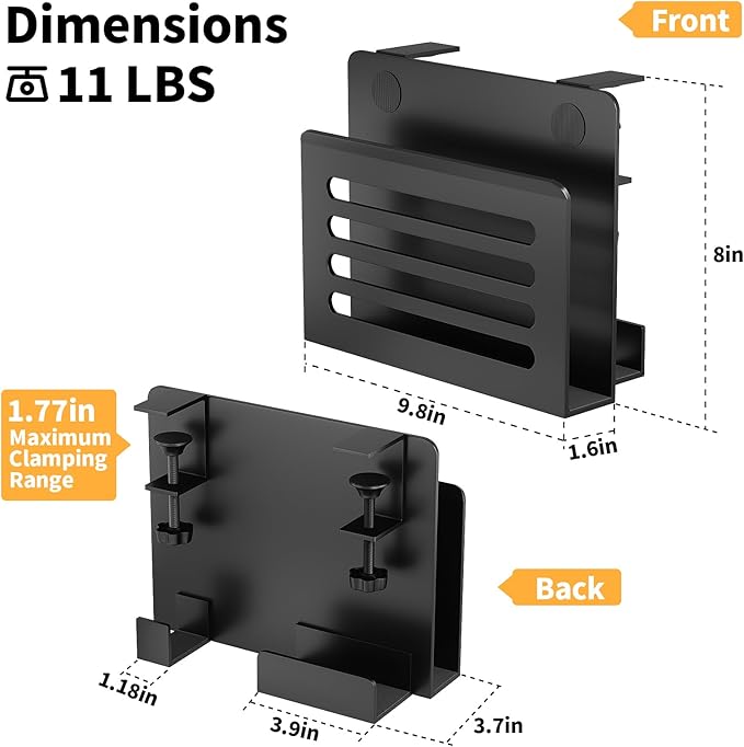 Space Saving Desk Side Storage No Drilling Under Desk Laptop Holder with Headphone Holder Cable Management Tray Carbon Steel Clamp Desk Storage Shelf Anti-Slip Magazine Holder for Home Office